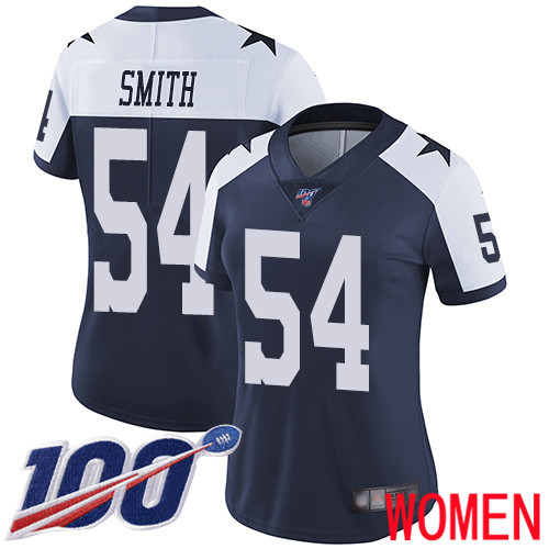 Women Dallas Cowboys Limited Navy Blue Jaylon Smith Alternate 54 100th Season Vapor Untouchable Throwback NFL Jersey